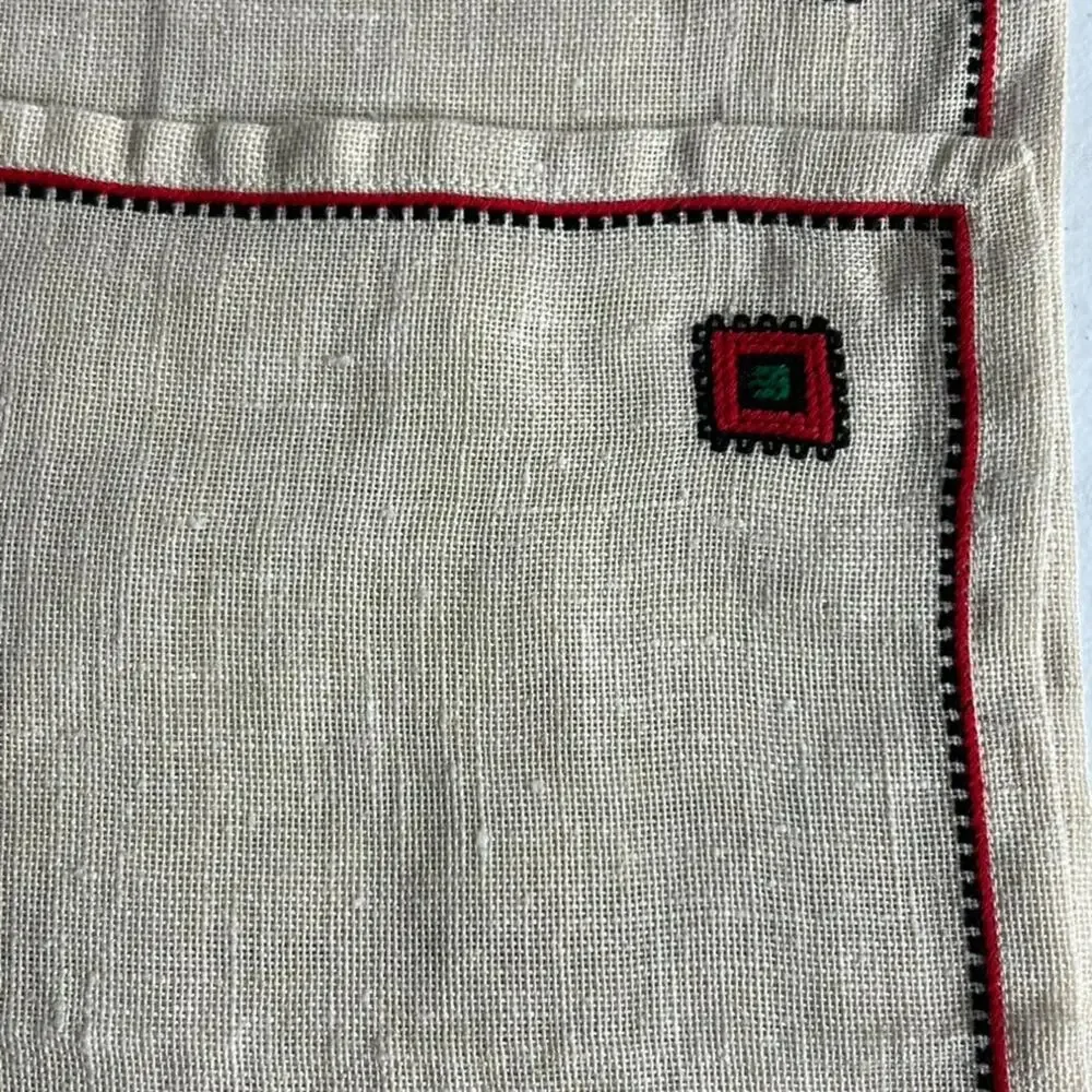 Vintage Tea Napkins Red Green Square Embroidered 6 pcs set
